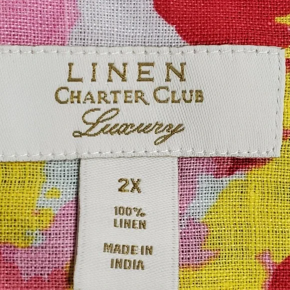 Charter Club Womens Long Sleeve Linen Button Up Top Size 2X Floral Beach Coastal - Picture 4 of 12